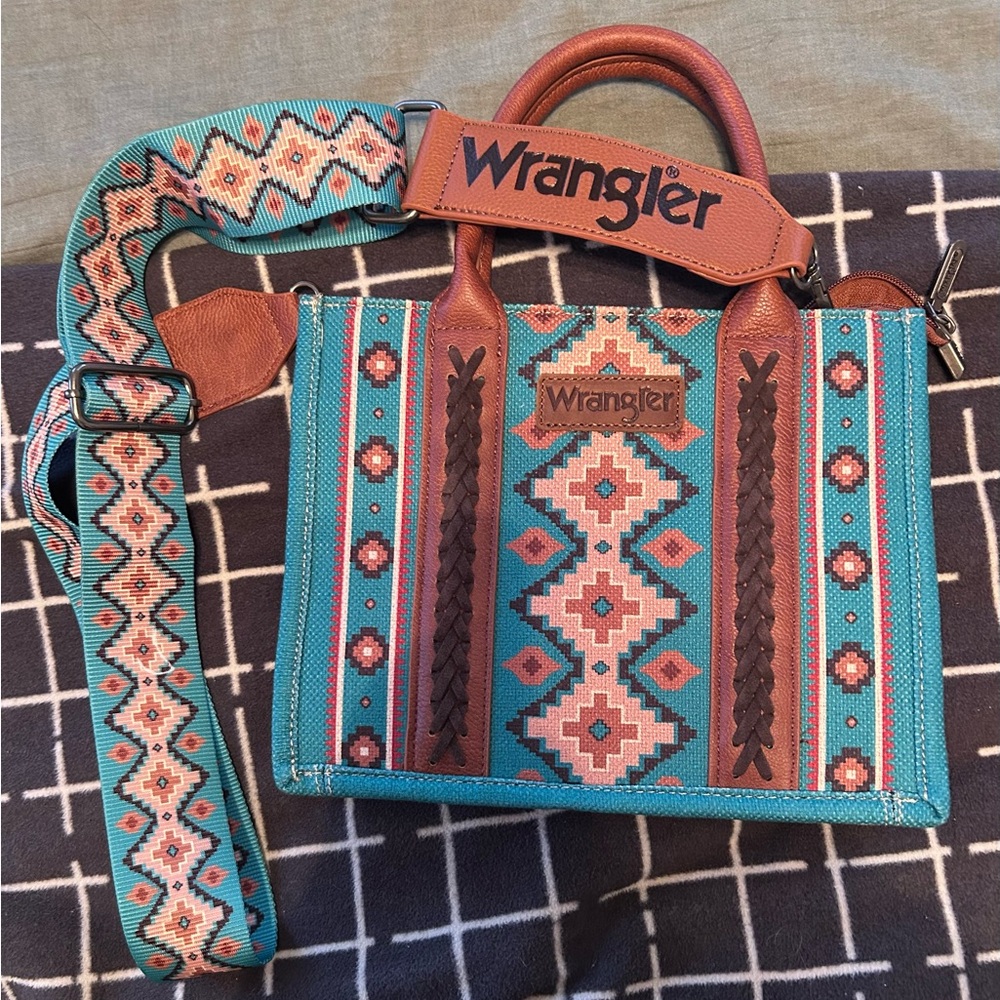 Wrangler Turquoise and Brown Aztec Crossbody Bag